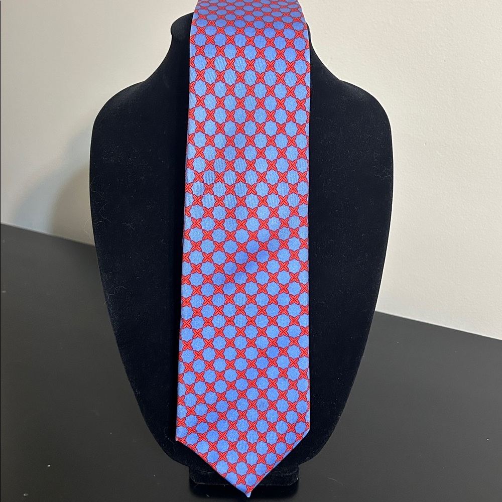 Peter Blair 100% Silk Red & Blue Geometric Pattern Men's Tie EUC